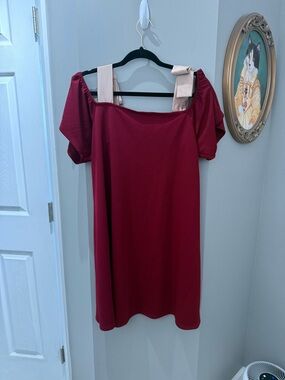 Anthropologie Off-Shoulder Red Dress with Contrast Straps- NWT Sz Sm